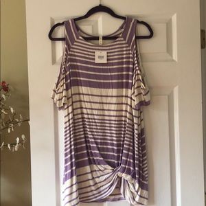 Mittoshop cold shoulder short sleeve striped top